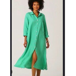 J. Jill shirt dress 3X Love Linen Green longline lagenlook Ocean Love Coastal